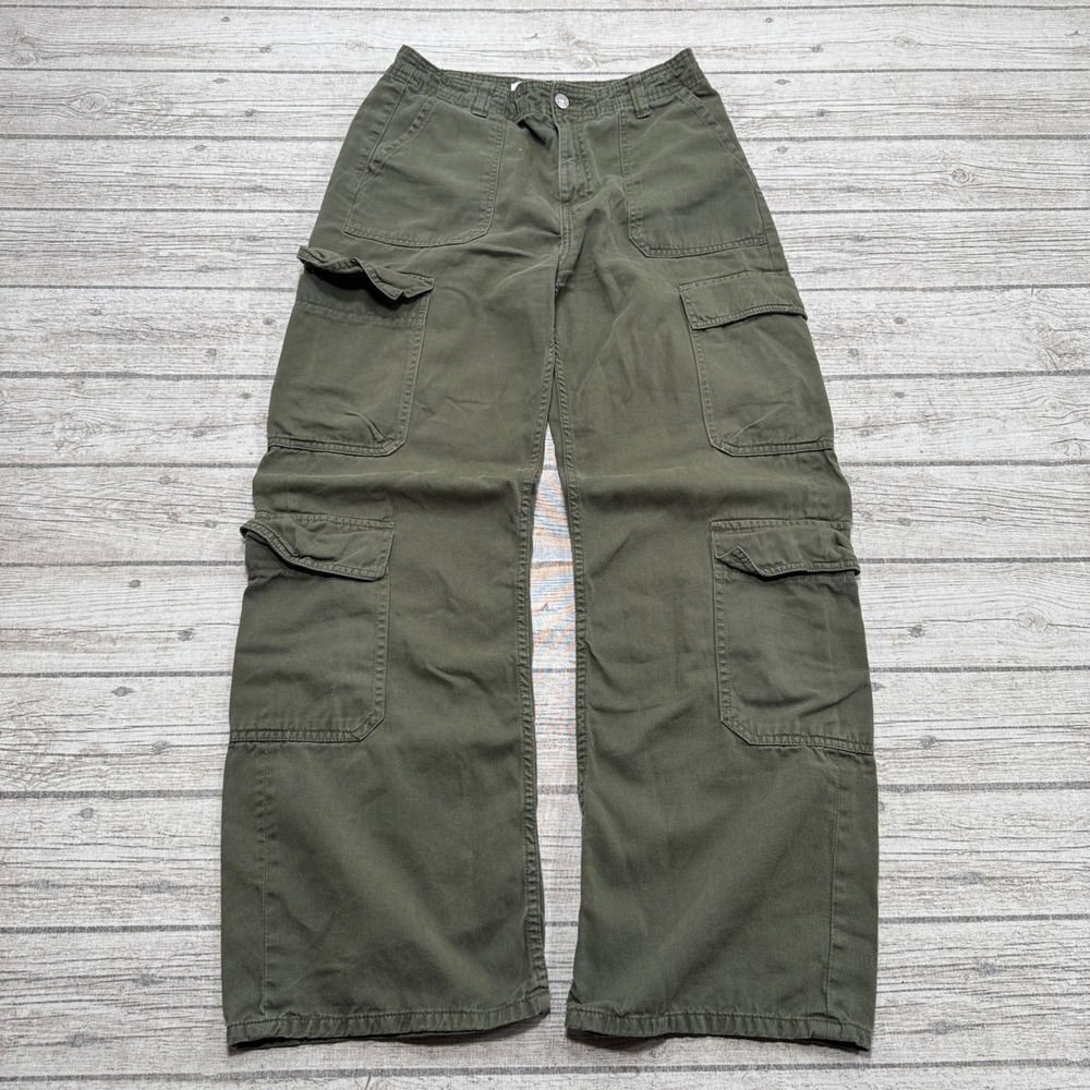 Zara Cargo Pants Womens 4 Olive Green Wide Leg Baggy Military Utility Streetwear